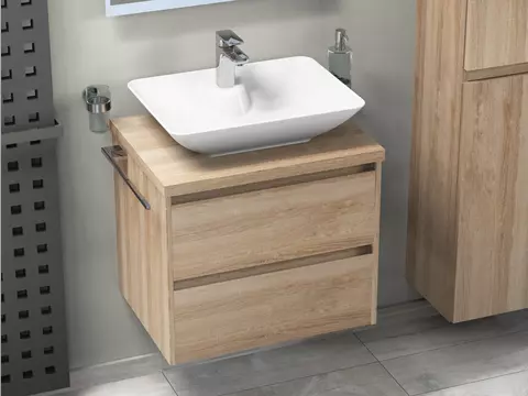 Duo Badmöbel 60, Eiche Gold, Keramik Waschbecken,...