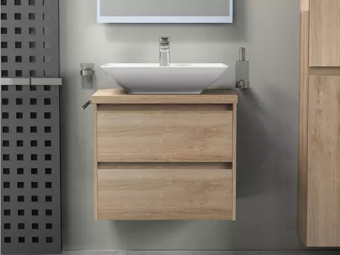 Duo Badmöbel 60, Eiche Gold, Keramik Waschbecken,...