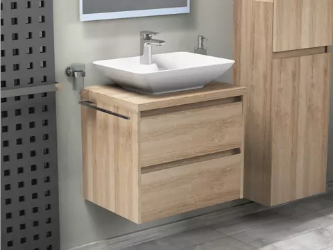 Duo Badmöbel 60, Eiche Gold, Keramik Waschbecken,...