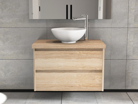 Duo Badmöbel 80, Eiche Gold, Keramik Waschbecken,...