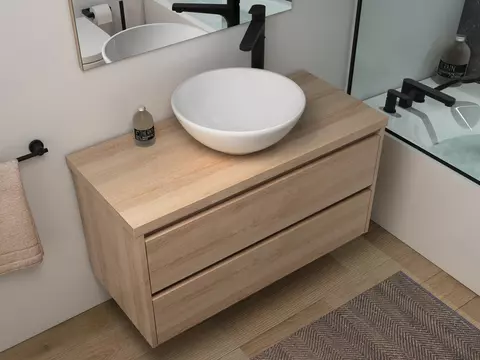Duo Badmöbel 100, Eiche Gold, Keramik Waschbecken,...
