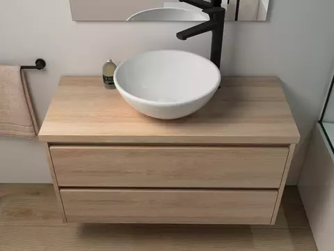 Duo Badmöbel 100, Eiche Gold, Keramik Waschbecken,...