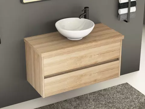 Duo Badmöbel 100, Eiche Gold, Keramik Waschbecken,...