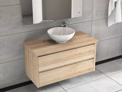 Duo Badmöbel 100, Eiche Gold, Keramik Waschbecken,...