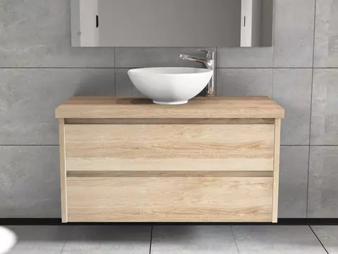 Duo Badmöbel 100, Eiche Gold, Keramik Waschbecken,...