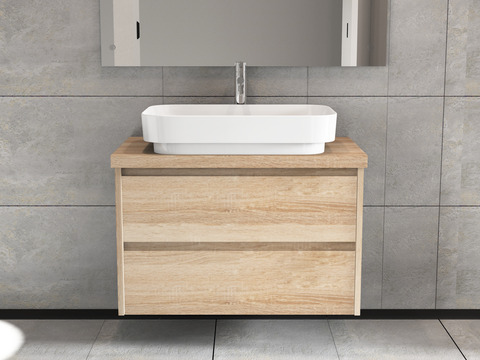 Duo Badmöbel 80, Eiche Gold, Keramik Waschbecken,...