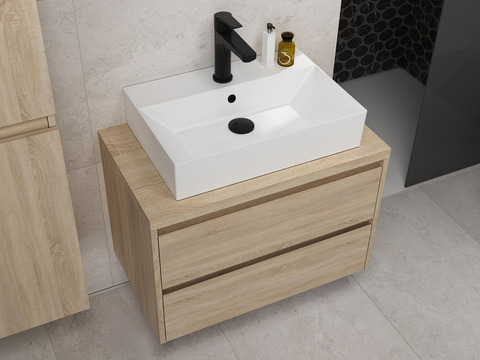 Duo Badmöbel 80, Eiche Gold, Keramik Waschbecken,...