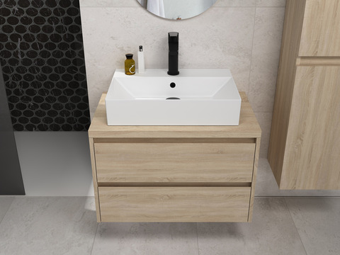 Duo Badmöbel 80, Eiche Gold, Keramik Waschbecken,...