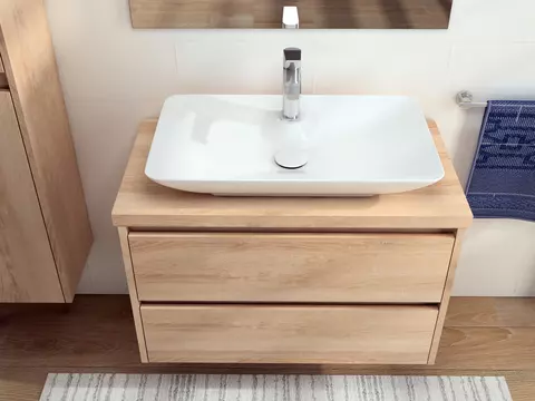 Duo Badmöbel 80, Eiche Gold, Keramik Waschbecken,...
