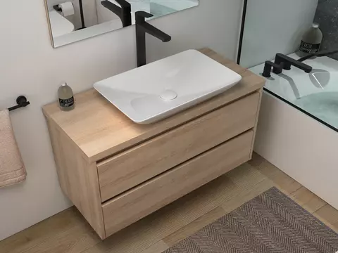 Duo Badmöbel 100, Eiche Gold, Keramik Waschbecken,...