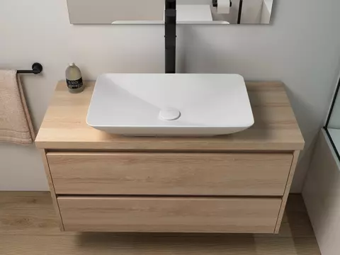Duo Badmöbel 100, Eiche Gold, Keramik Waschbecken,...