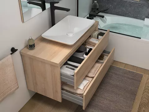 Duo Badmöbel 100, Eiche Gold, Keramik Waschbecken,...