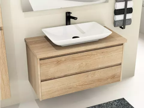 Duo Badmöbel 100, Eiche Gold, Keramik Waschbecken,...