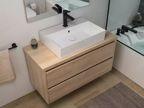 Duo Badmöbel 100, Eiche Gold, Keramik Waschbecken,...
