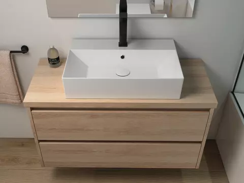 Duo Badmöbel 100, Eiche Gold, Keramik Waschbecken,...