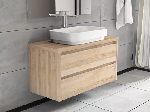 Duo Badmöbel 100, Eiche Gold, Keramik Waschbecken,...