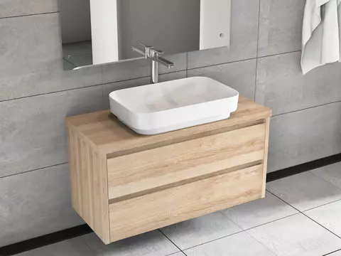 Duo Badmöbel 100, Eiche Gold, Keramik Waschbecken,...