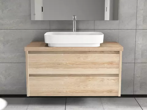 Duo Badmöbel 100, Eiche Gold, Keramik Waschbecken,...