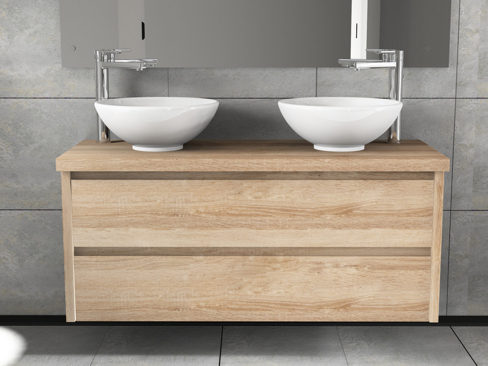 Duo Badm&ouml;bel 120, Eiche Gold, Doppelwaschtisch, Tr&auml;gerplatte