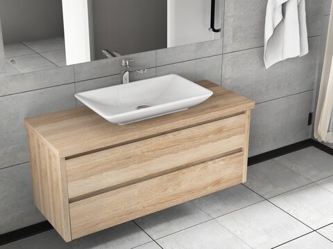 Duo Badmöbel 120, Eiche Gold, Keramik Waschbecken, Trägerplatte