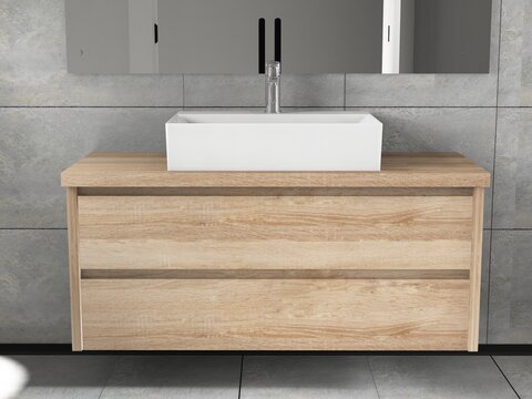 Duo Badmöbel 120, Eiche Gold, Keramik Waschbecken, Trägerplatte