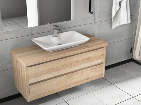 Duo Badmöbel 120, Eiche Gold, Keramik Waschbecken, Trägerplatte
