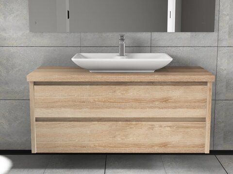 Duo Badmöbel 120, Eiche Gold, Keramik Waschbecken, Trägerplatte