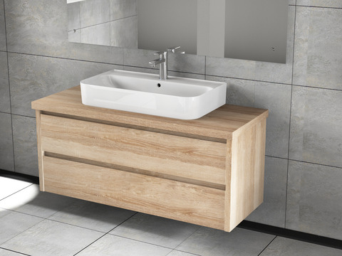 Duo Badmöbel 120, Eiche Gold, Keramik Waschbecken,...