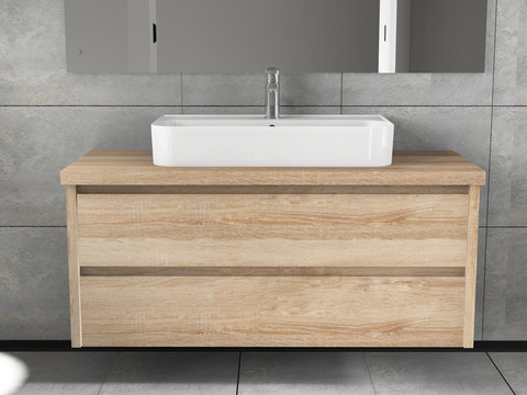 Duo Badmöbel 120, Eiche Gold, Keramik Waschbecken,...