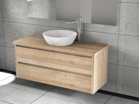 Duo Badmöbel 120, Eiche Gold, Keramik Waschbecken,...