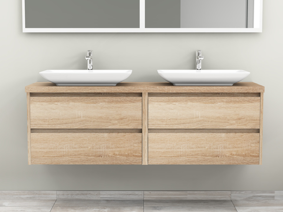 Duo Badm&ouml;bel 160, Eiche Gold, Doppelwaschtisch, Tr&auml;gerplatte