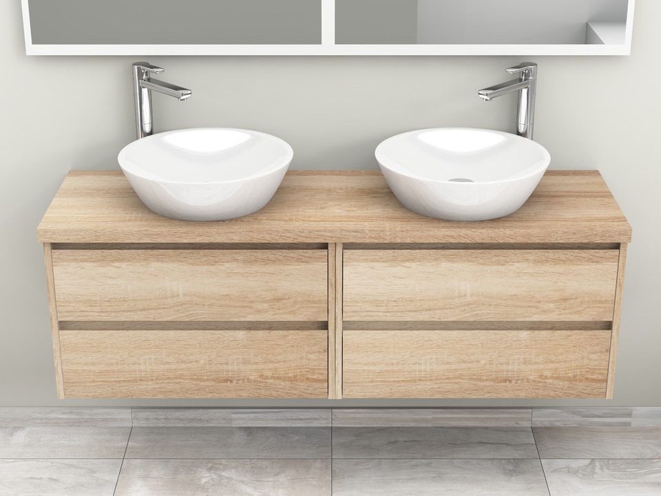 Duo Badm&ouml;bel 160, Eiche Gold, Doppelwaschtisch, Tr&auml;gerplatte