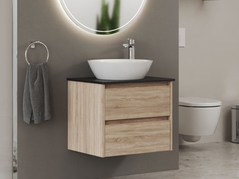 Duo Badmöbel 60, Eiche Gold, Keramik Waschbecken,...
