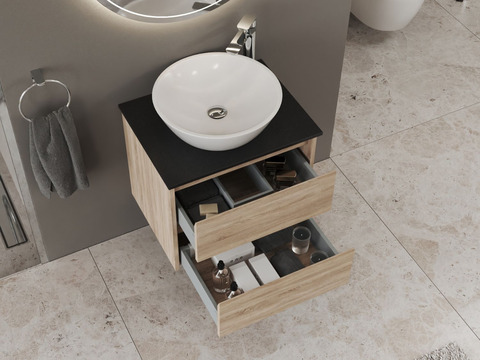 Duo Badmöbel 60, Eiche Gold, Keramik Waschbecken,...