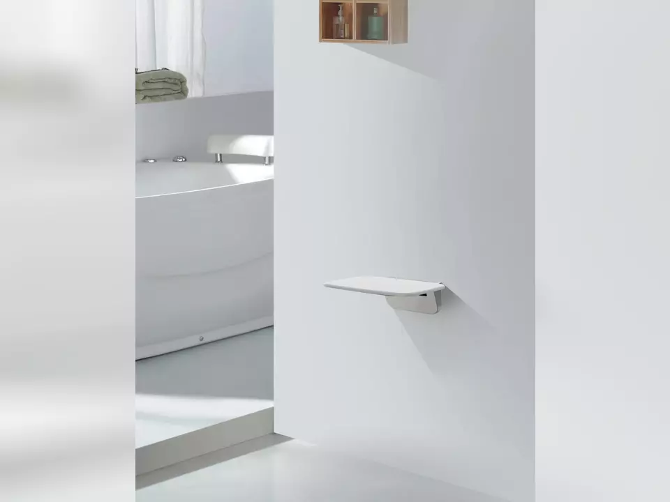 Aqua Bagno Duschklappsitz zur Wandmontage aus Duroplast, Wei&szlig; Hochglanz, Traglast bis 160 kg, klappbar, 257x350x392 mm