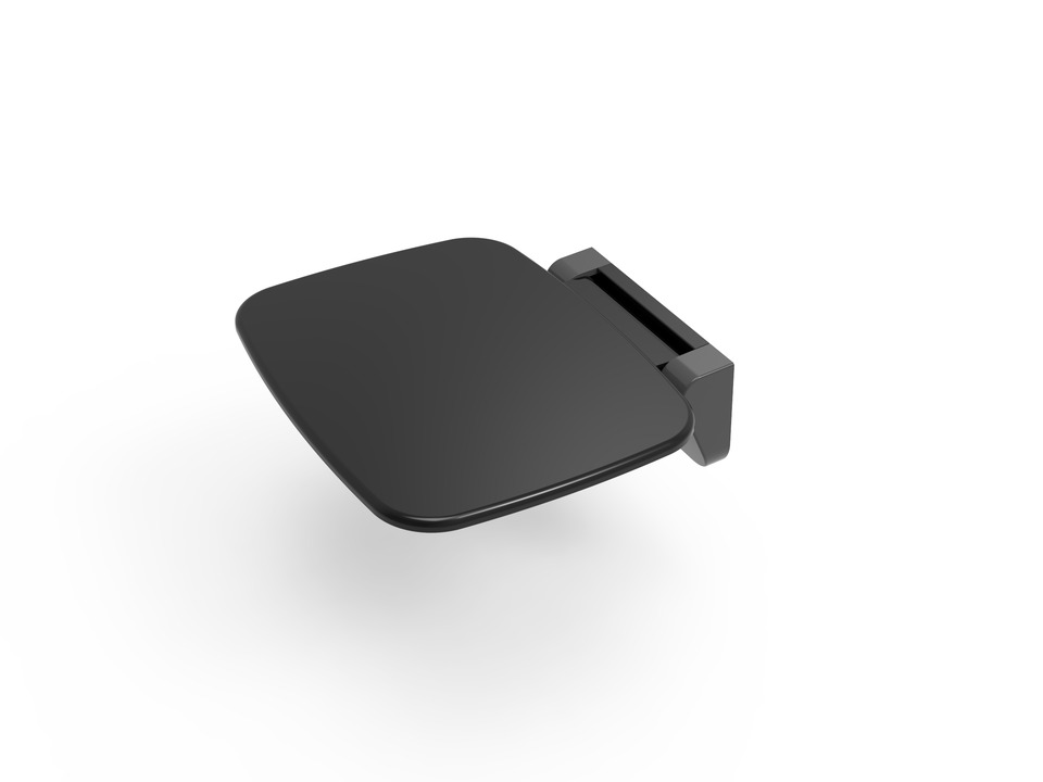 Aqua Bagno Duschklappsitz zur Wandmontage aus Duroplast, Schwarz Hochglanz, Traglast bis 160 kg, klappbar, 257x350x392 mm
