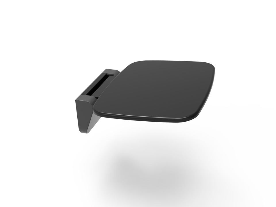 Aqua Bagno Duschklappsitz zur Wandmontage aus Duroplast, Schwarz Hochglanz, Traglast bis 160 kg, klappbar, 257x350x392 mm