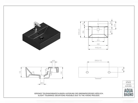 Waschbecken Aufsatzwaschtisch 50cm - Loft - KS.AN.50