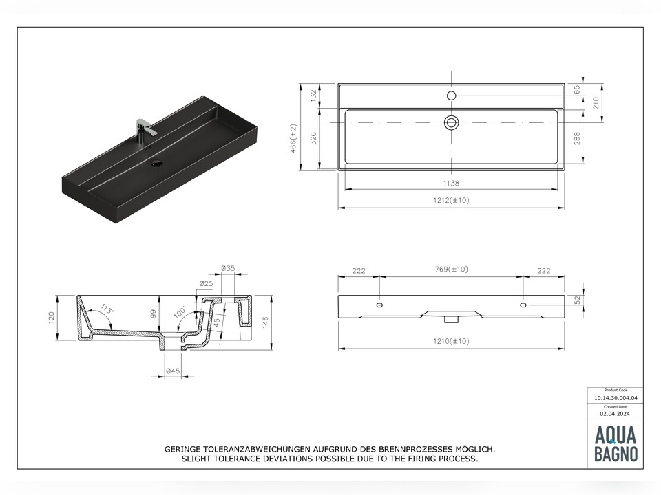 Waschbecken Aufsatzwaschtisch 121cm - Loft Air - 10.14.30.004.04