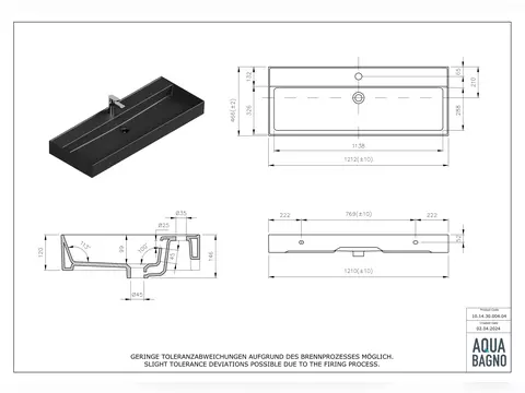Waschbecken Aufsatzwaschtisch 121cm - Loft Air -...