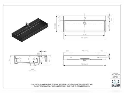 Waschbecken Aufsatzwaschtisch 121cm - Loft Air -...