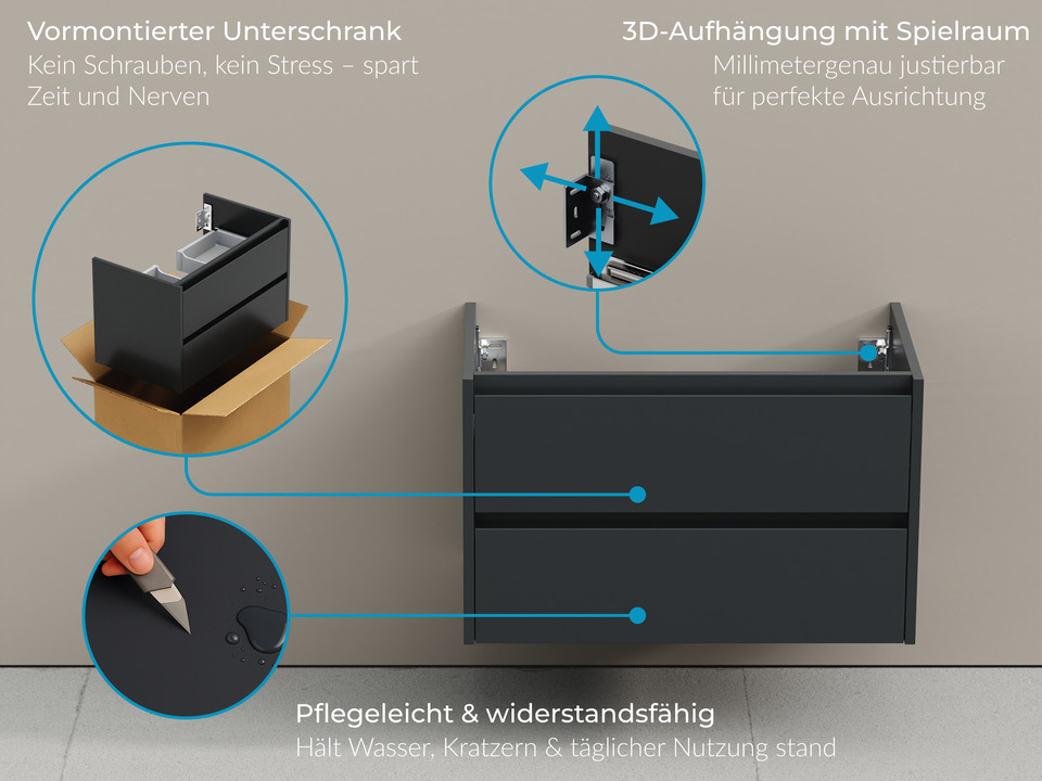 Duo Badm&ouml;bel 60, Anthrazit Matt Lackiert, Tr&auml;gerplatte