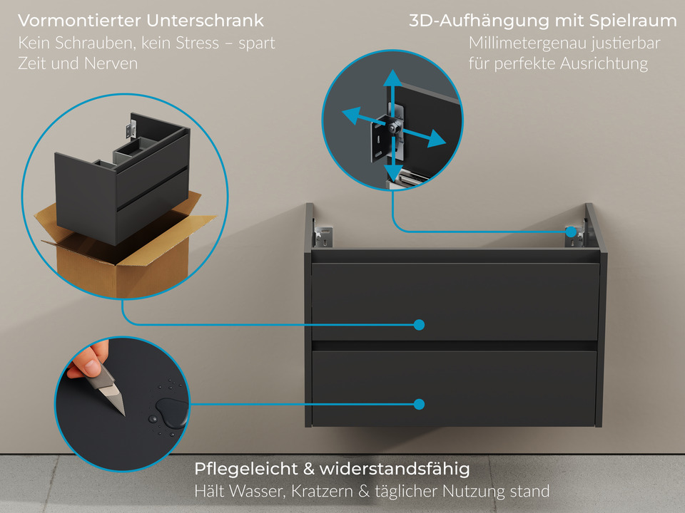 Duo Badm&ouml;bel 120, Anthrazit Matt Lackiert, Tr&auml;gerplatte