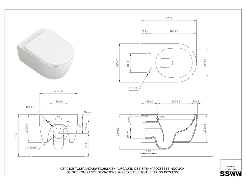 Wand H&auml;nge WC Toilette - sp&uuml;lrandlos - inkl. abnehmbaren Softclose Toiletten-Sitz - Keramik - CT-2039
