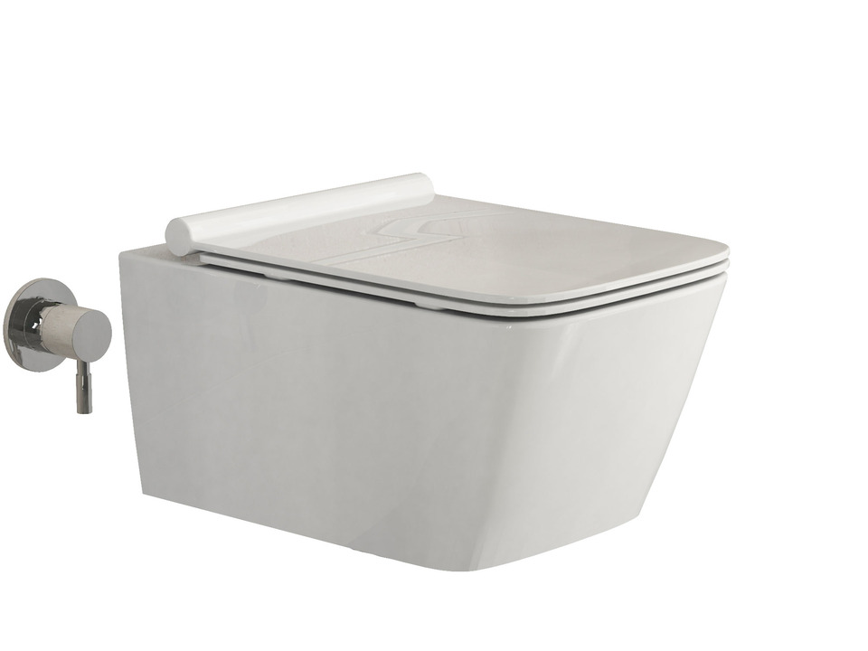 Aqua Bagno WCSet.17.JomoLine.T.1 JomoLine Vorwandelement mit Rohrunterbrecher f&uuml;r Dusch WCs mit Bidetfunktion + Wand WC Taharat + Kaltwasserarmatur + Dr&uuml;ckerplatte + Zubeh&ouml;r