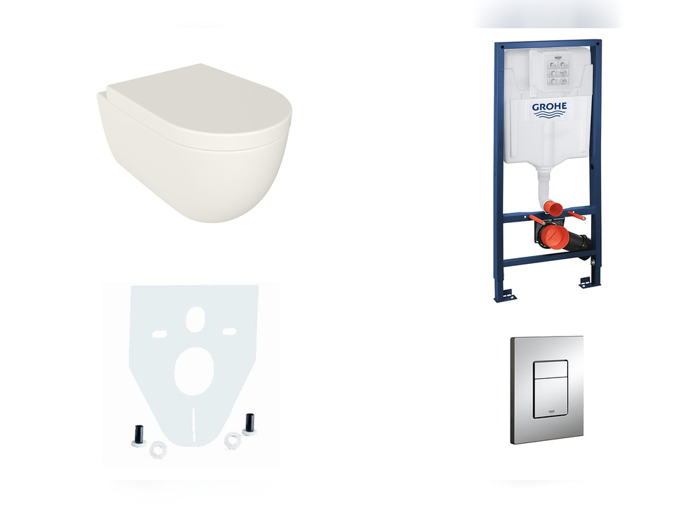 Grohe &amp; Aqua Bagno 011.1051.063.WMK sp&uuml;lrandlos wei&szlig; matt + Sp&uuml;lkasten Rapid SL Vorwandelement + Wand WC + Dr&uuml;ckerplatte
