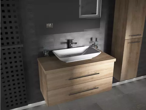 Flex Badmöbel 100, Eiche Gold, Keramik Waschbecken,...