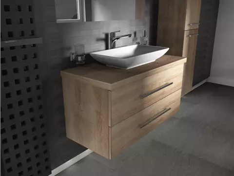 Flex Badmöbel 100, Eiche Gold, Keramik Waschbecken,...
