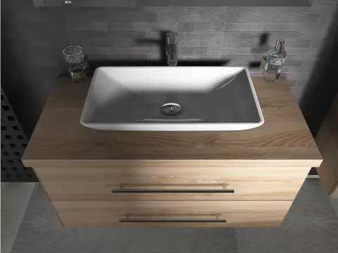 Flex Badmöbel 100, Eiche Gold, Keramik Waschbecken,...
