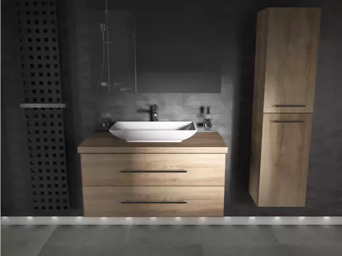 Flex Badmöbel 100, Eiche Gold, Keramik Waschbecken,...